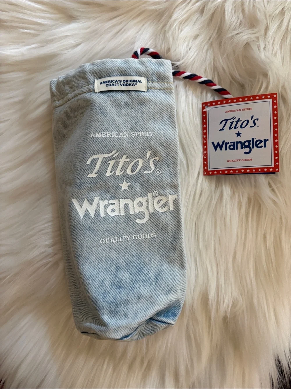 Wrangler Light Blue Denim Bottle Pouch with Tito's Patch New With Tags Wrangler
